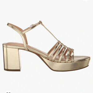 Bandolino Paolar Classic Metallic Gold Strappy Platform Block Heels - Size 8